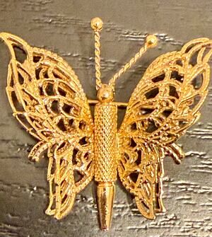 Vintage Signed Monet Gold Tone Filigree Butterfly Brooch